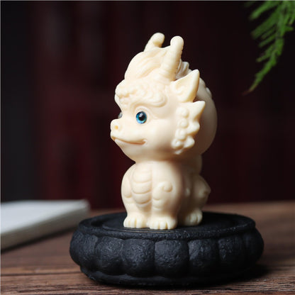 Hand-Carved Tagua Three Auspicious Beasts – Dragon, Qilin & Pixiu Figurine Set | Zen Ara Grove