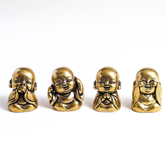Hand‑Carved Brass "The Four Little Zen Monks" Figurines | Zen Ara Grove