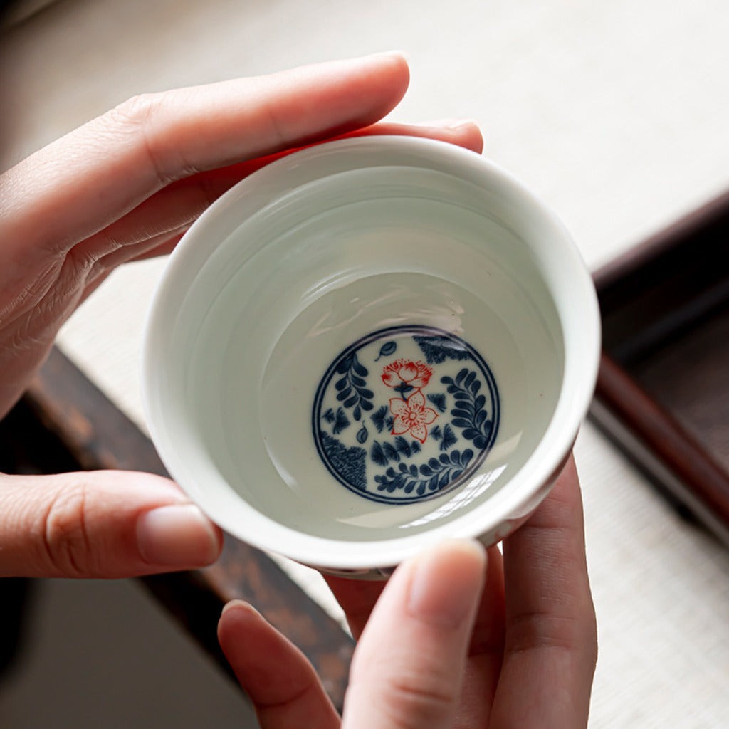 Antique-Style Celadon Blue-and-White Single Cup – Handcrafted Ceramic Tea Ware | Zen Ara Grove