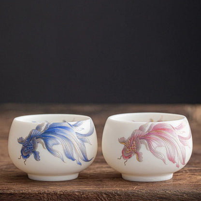 Milky White Ceramic Mug with Koi Motif – Elegant Glaze for Hot and Cold Drinks | Zen Ara Grove