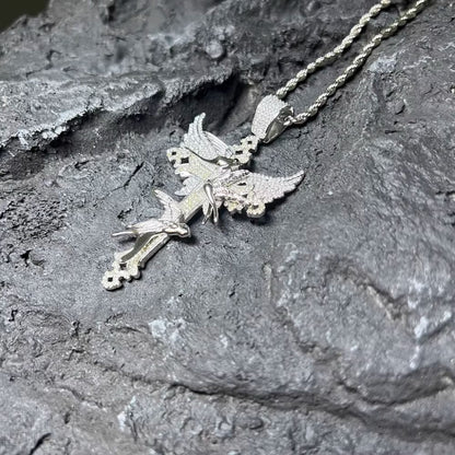 Full Diamond Peace Dove Cross Pendant Necklace – Symbol of Faith and Harmony | Zen Ara Grove