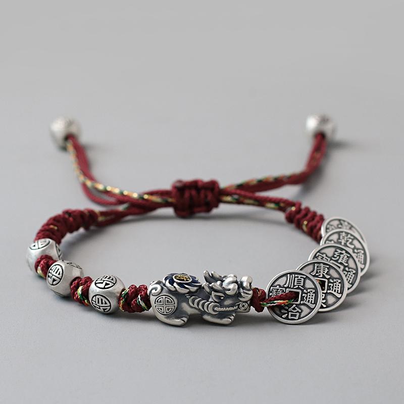 Fortune Pixiu with Five Emperor Coins Braided Bracelet | Zen Ara Grove