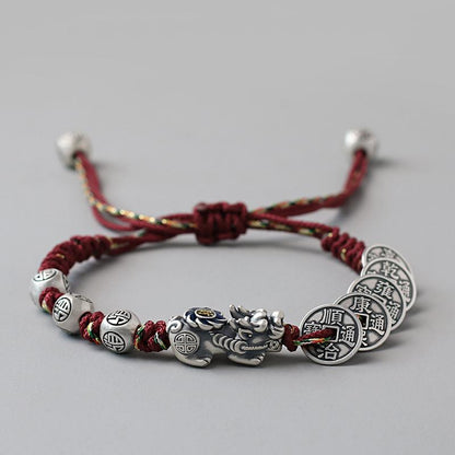 TODAY ONLY! Fortune Pixiu with Five Emperor Coins Braided Bracelet | Zen Ara Grove