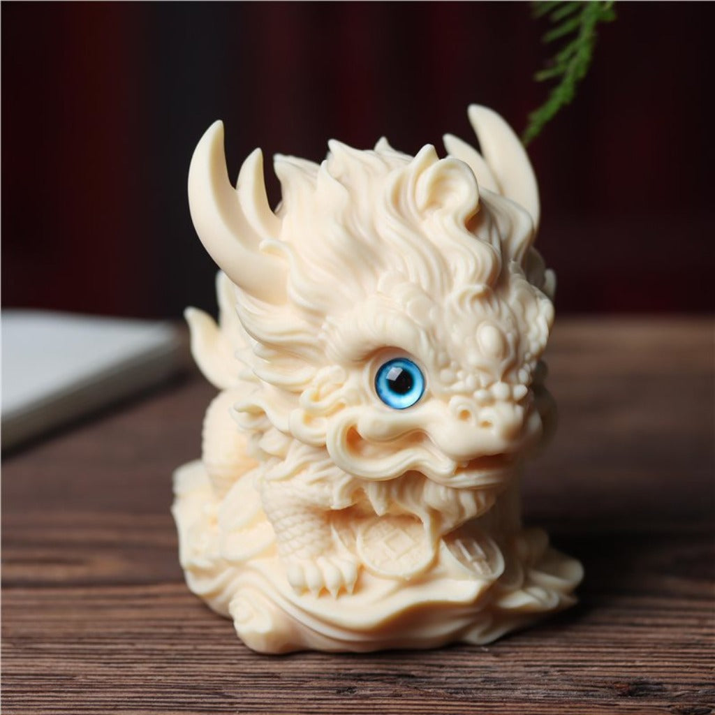 Hand-Carved Tagua Three Auspicious Beasts – Dragon, Qilin & Pixiu Figurine Set | Zen Ara Grove