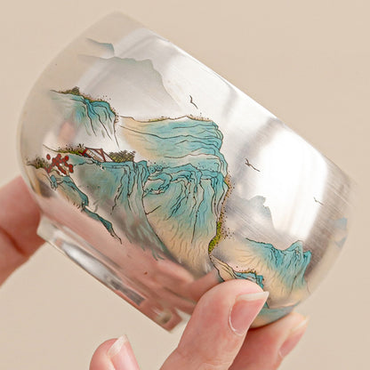 999 Silver Tea Cup – Emblem of Serenity & Blessing – Fine Hammered Finish | Zen Ara Grove