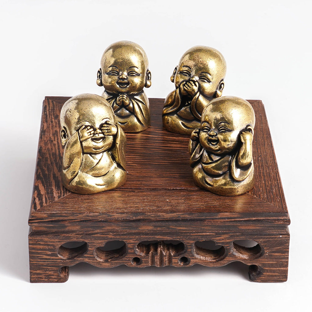 Hand‑Carved Brass "The Four Little Zen Monks" Figurines | Zen Ara Grove