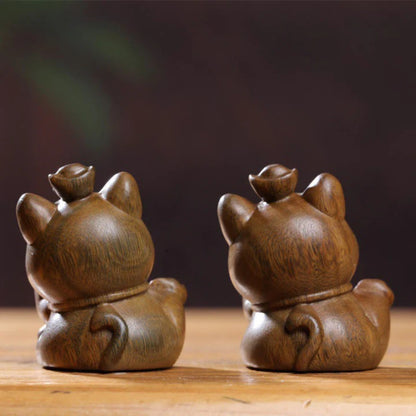 Mini Green Sandalwood Ingot Lucky Cat Carved Peace Desk Decorations | Zen Ara Grove