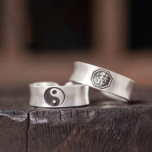 Handcrafted Open Ring Featuring Sacred Ziwei Inscription & Yin‑Yang Motif – Harmony & Protection | Zen Ara Grove