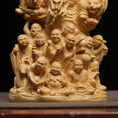 Handcrafted Eighteen Arhats Dragon and Tiger Taming Buddha Figurine – Strength & Protection | Zen Ara Grove