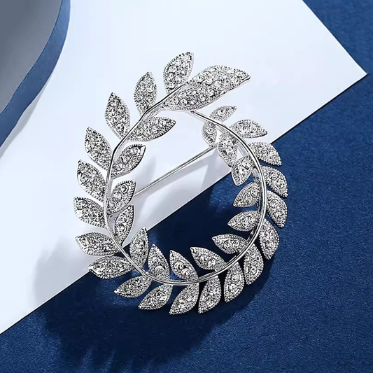 Crystal-Studded Olive Wreath Pin – Symbol of Harmony and Hope | Zen Ara Grove