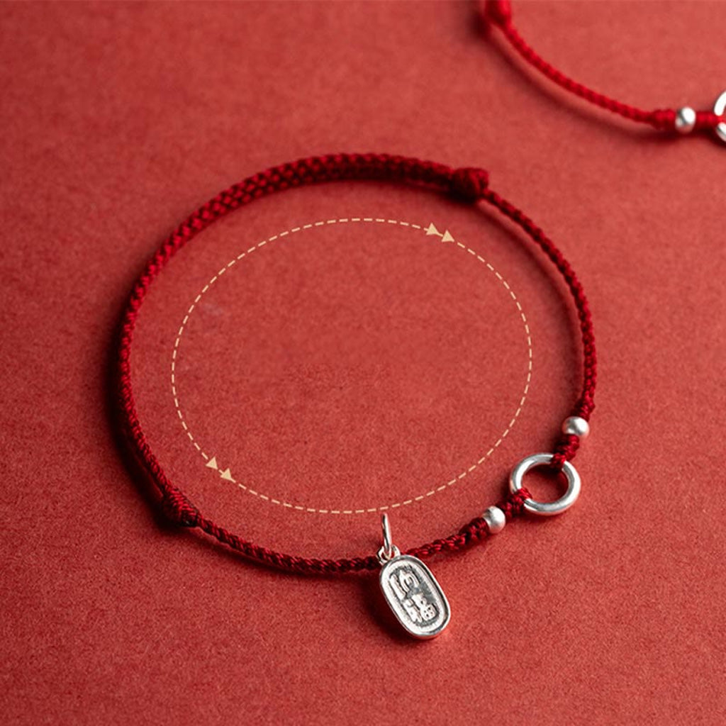 Adjustable Red Cord Bracelet or Anklet with Symbolic Charms — Good Wishes