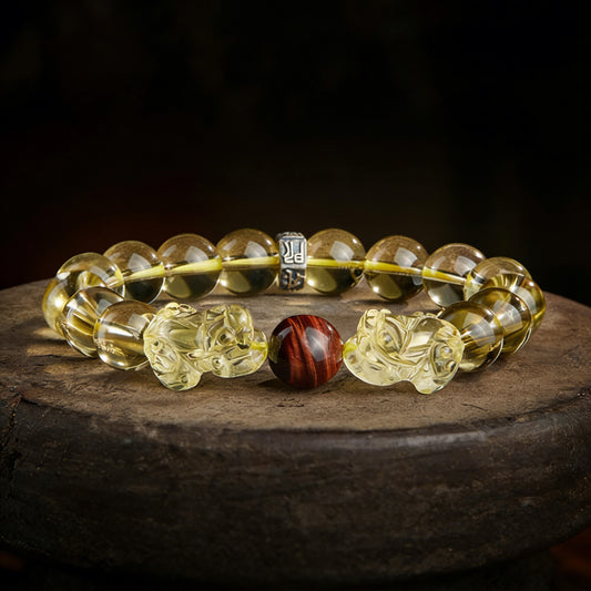 Yellow Citrine Double Pixiu Bracelet — Meaning of Wealth & Fortune| Zen Ara Grove