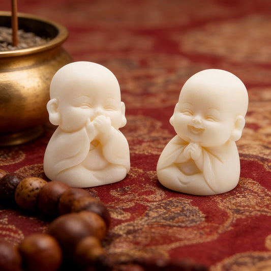 Hand-Carved Tagua Nut "The Four Little Zen Monks" Figurines | Zen Ara Grove