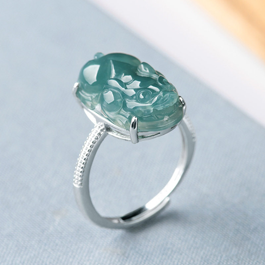 S925 Sterling Silver Adjustable Jade Pixiu Ring – Wealth & Protection | Zen Ara Grove