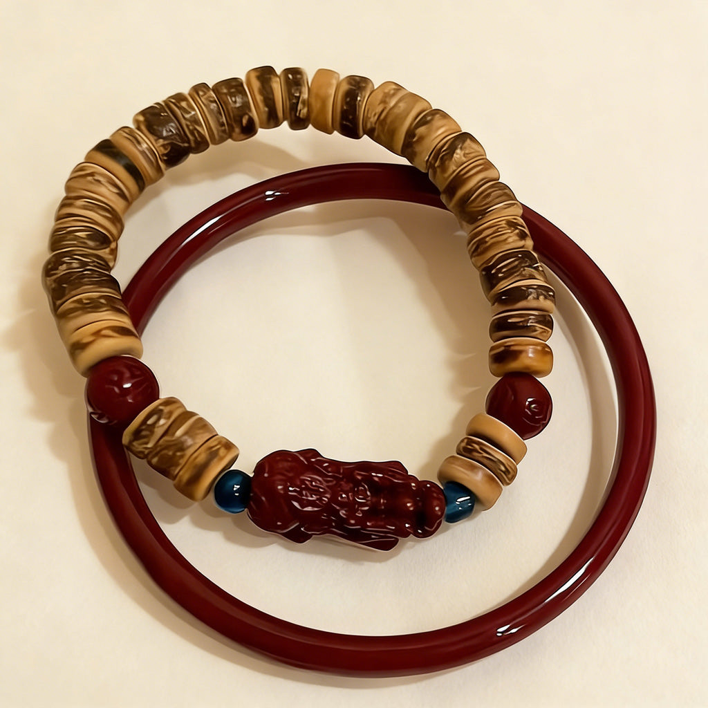 Limited Time Offer · Coconut Shell & Cinnabar Pixiu Layered Bracelet Set – Charm of Prosperity | Zen Ara Grove