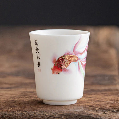 Milky White Ceramic Mug with Koi Motif – Elegant Glaze for Hot and Cold Drinks | Zen Ara Grove