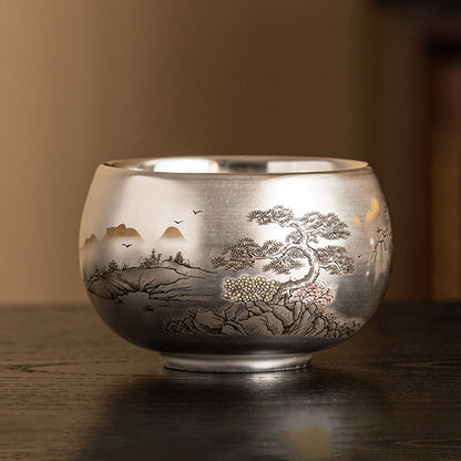 999 Silver Tea Cup – Emblem of Serenity & Blessing – Fine Hammered Finish | Zen Ara Grove