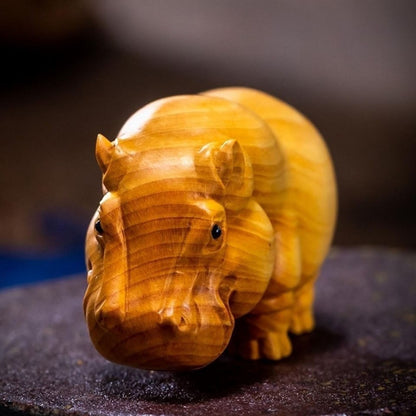 Aromatic Cypress Wildlife Carving Collection – Rhino, Elephant, Hippo Desk Decor | Zen Ara Grove