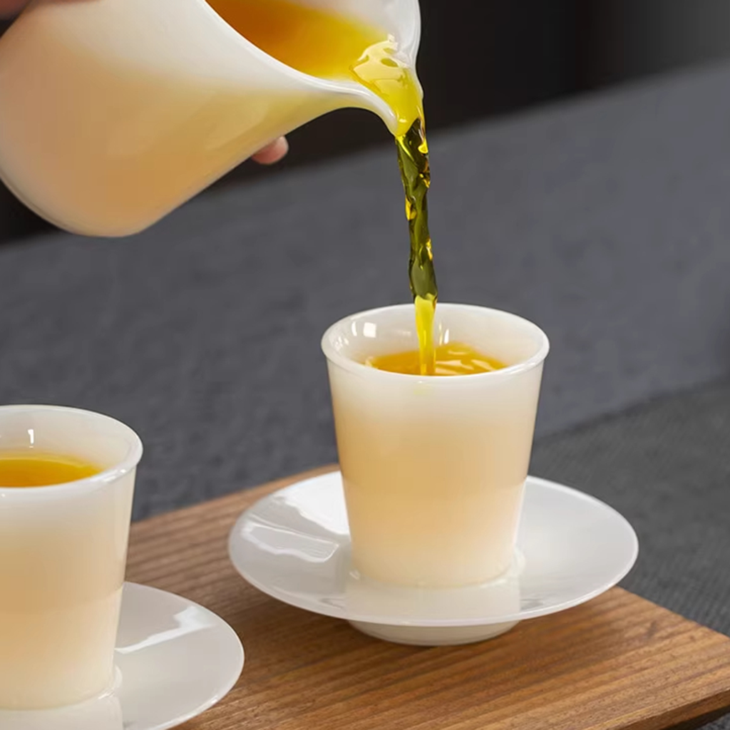 Ice Jade Glaze Porcelain Teacup – Smooth Sheep Fat Luster | Zen Ara Grove