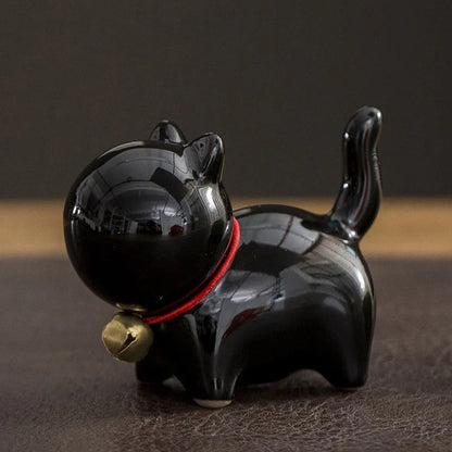 Mini Cute Lucky Bell Cat Tea Pet Ceramic Home Desk Figurine Decoration| Zen Ara Grove