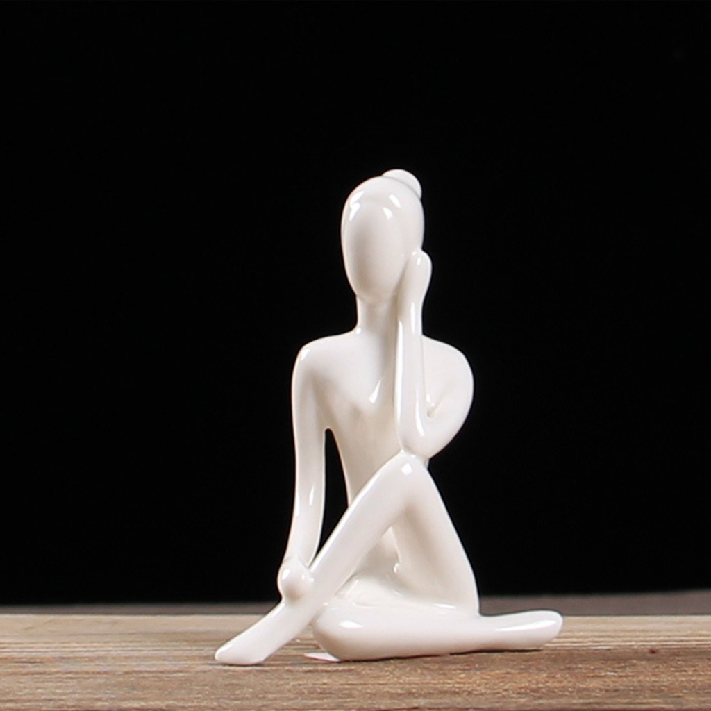 Zen Minimalist White Ceramic Yoga Girl Figurines | Zen Ara Grove