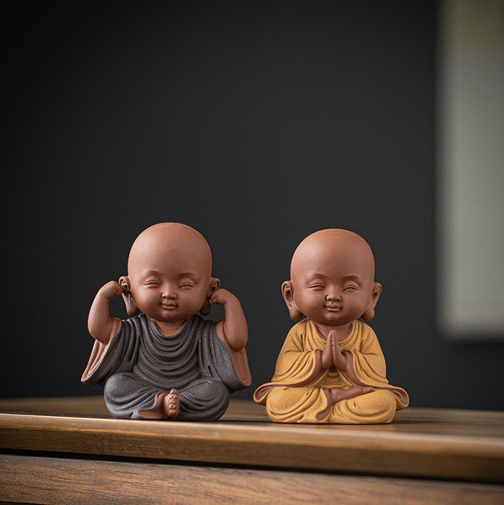 Handcrafted Ceramic "Four-Nos" Monk Statues – Symbol of Inner Calm & Thoughtful Living | Zen Ara Grove