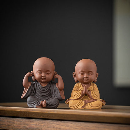 Handcrafted Ceramic "Four-Nos" Monk Statues – Symbol of Inner Calm & Thoughtful Living | Zen Ara Grove