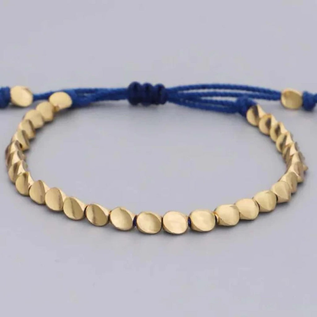 Handmade Diamond Knot Cord Bracelet – Blue & Green with Irregular Copper Bead | Zen Ara Grove