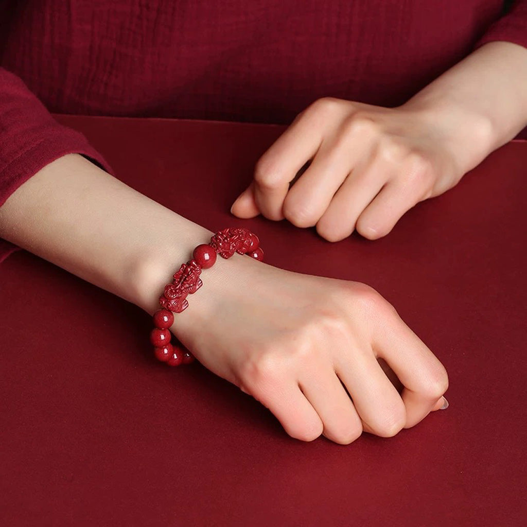 Red Cinnabar Pixiu Beaded Bracelet – Protection & Prosperity | Zen Ara Grove