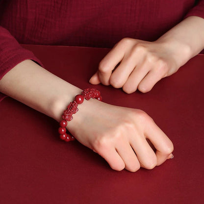 Red Cinnabar Pixiu Beaded Bracelet – Protection & Prosperity | Zen Ara Grove