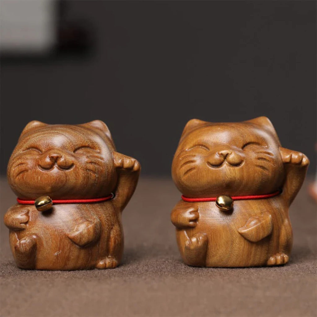 Green Sandalwood Small Mini Cute Lucky Cat Peace Decorations| Zen Ara Grove