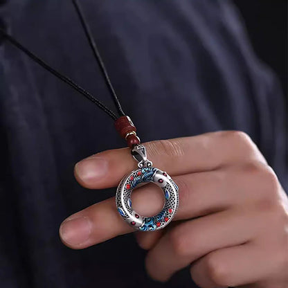 Vintage Twin Fish Circle Pendant Necklace — Harmony & Lasting Connection