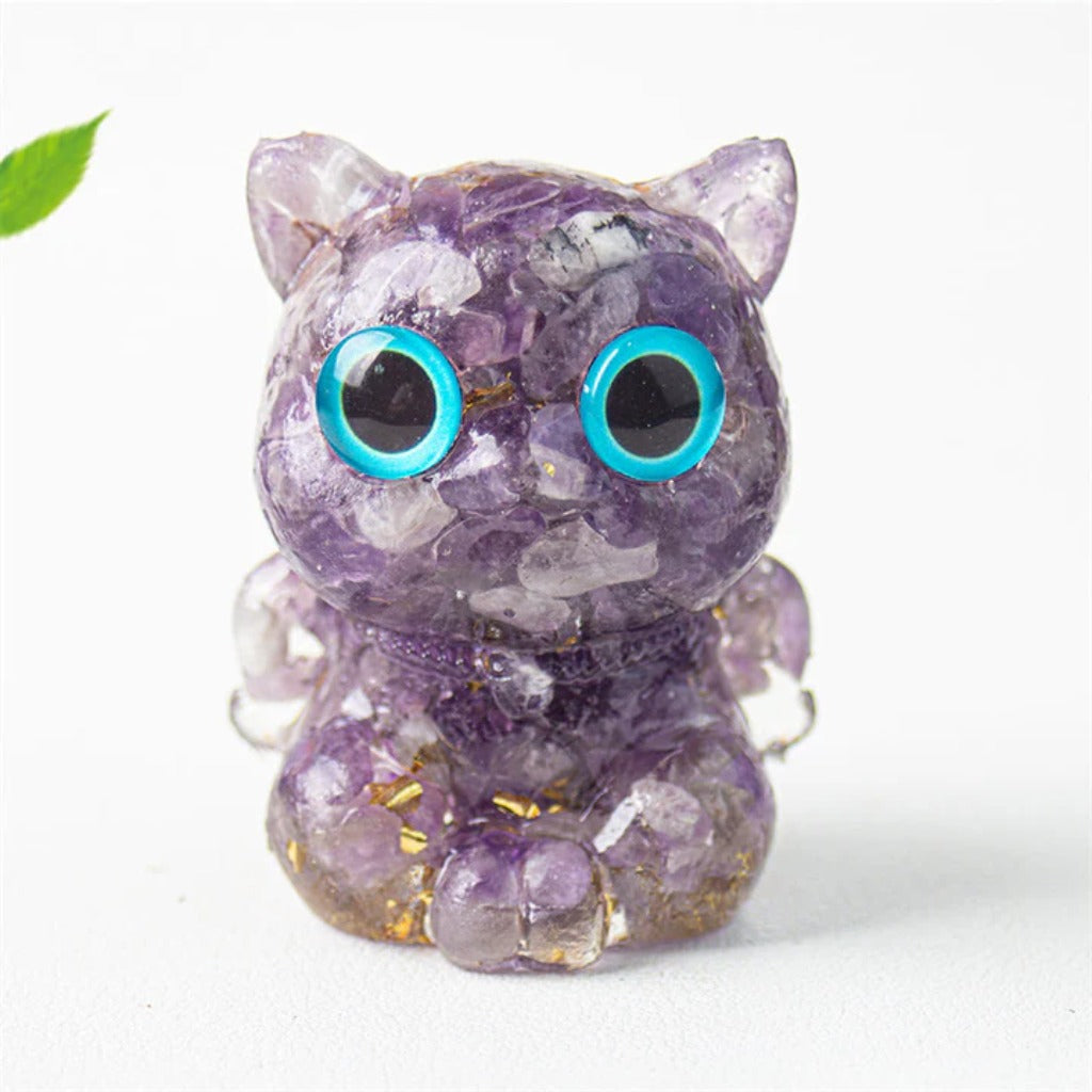 TODAY ONLY! Cute Cat Lazurite Amethyst Black Obsidian Aquamarine Crystal Resin Positive Home Decoration | Zen Ara Grove