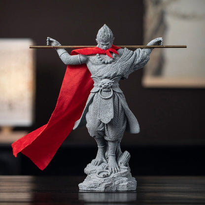 Monkey King Warrior Buddha Statue – Carved Green Sandstone Art Figurine | Zen Ara Grove