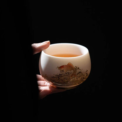 Milky White Porcelain Mug with Dragon and Phoenix Motif – Elegant & Durable | Zen Ara Grove