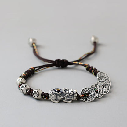 TODAY ONLY! Fortune Pixiu with Five Emperor Coins Braided Bracelet | Zen Ara Grove