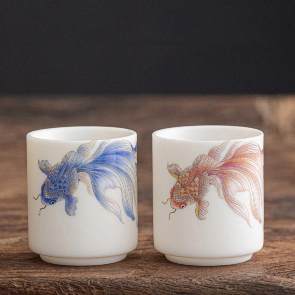 Milky White Ceramic Mug with Koi Motif – Elegant Glaze for Hot and Cold Drinks | Zen Ara Grove