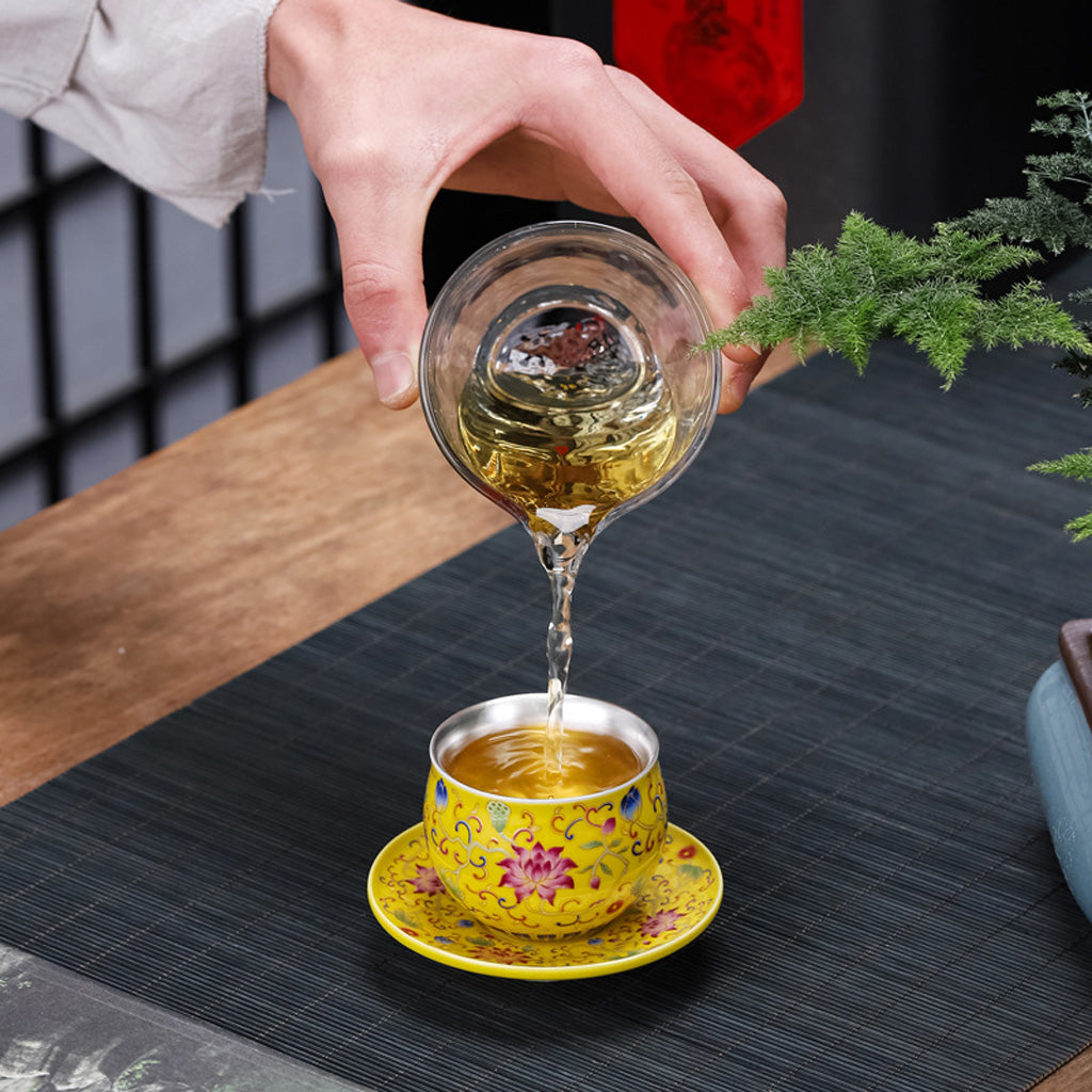 999 Silver Enamel Teacup Gift Set – Five Colors Blooming – Symbols of Love, Harmony & Prosperity | Zen Ara Grove