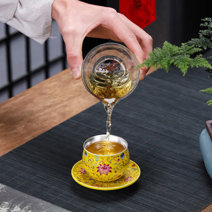 999 Silver Enamel Teacup Gift Set – Five Colors Blooming – Symbols of Love, Harmony & Prosperity | Zen Ara Grove