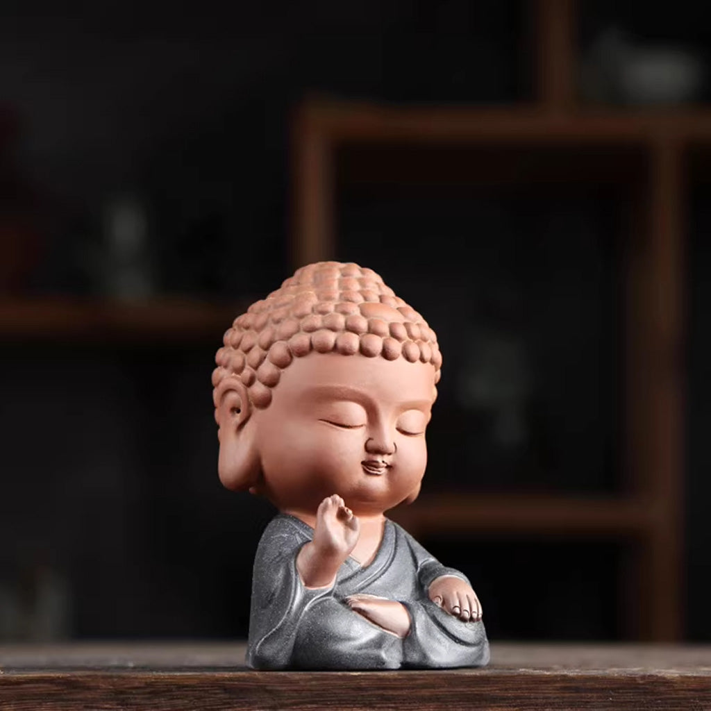 Mini Zen Buddha Statue – Purple Clay Ceramic in Meditative Pose for Inner Peace | Zen Ara Grove