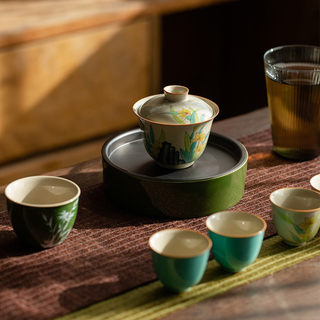 Hand-Painted Orchid Ceramic Tea Cup | Zen Ara Grove