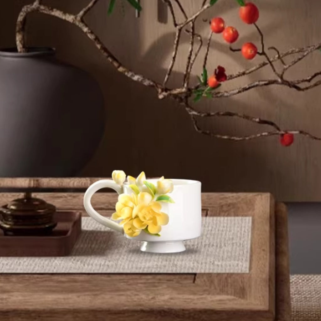 Handcrafted Heritage Porcelain Cup – Roses Blooming from the Surface | Zen Ara Grove