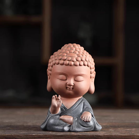 Mini Zen Buddha Statue – Purple Clay Ceramic in Meditative Pose for Inner Peace | Zen Ara Grove
