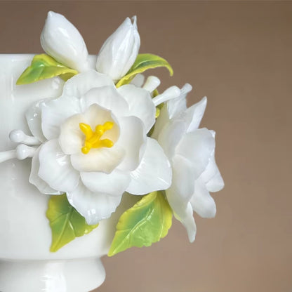 Handcrafted Heritage Ceramic Cup – Jasmine Blossoms Blooming from the Surface | Zen Ara Grove