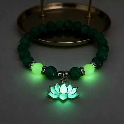 Glow-in-the-Dark Turquoise Lotus Bracelet – Zen Night Calm | Zen Ara Grove