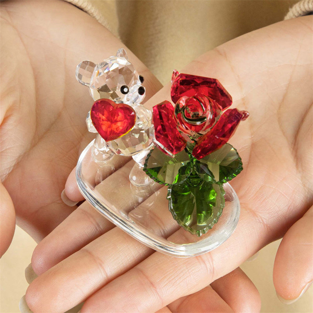 Crystal Glass Bear with Rose – A Heartfelt Gift of Love and Devotion | Zen Ara Grove