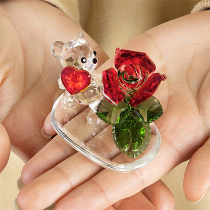 Crystal Glass Bear with Rose – A Heartfelt Gift of Love and Devotion | Zen Ara Grove