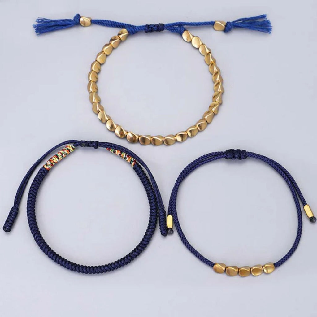 Handmade Diamond Knot Cord Bracelet – Blue & Green with Irregular Copper Bead | Zen Ara Grove
