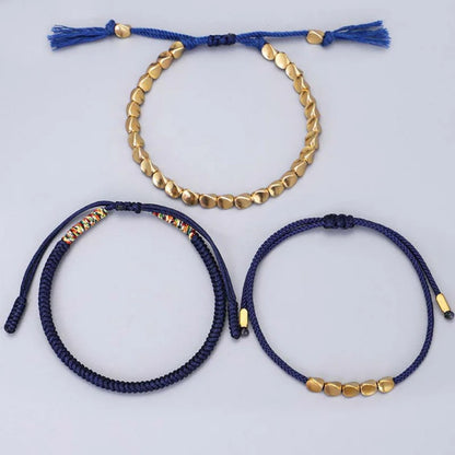 Handmade Diamond Knot Cord Bracelet – Blue & Green with Irregular Copper Bead | Zen Ara Grove