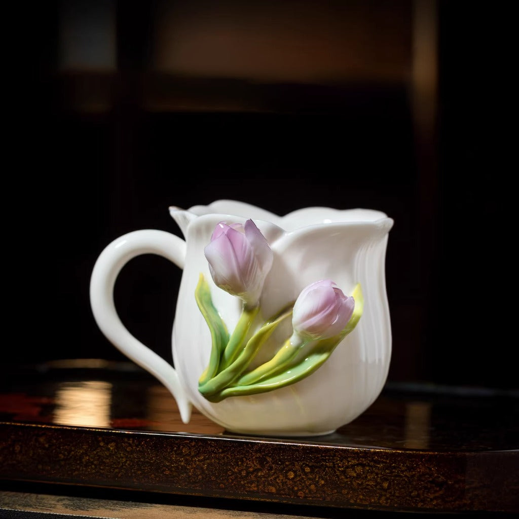 Limited Time Offer · Handcrafted Heritage Porcelain Cup – Tulip Blossoms Growing from the Surface | Zen Ara Grove